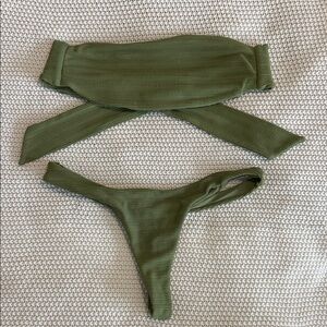 Hollister Sage Green Ribbed Bikini Set
